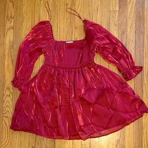 Womens/junior red square neck babydoll dress